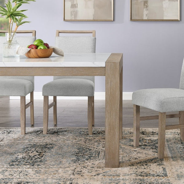 English Elm Zelalle Six Seat Faux Marble Dining Table with Wire Brushed Rubberwood Block Legs T2574P565584