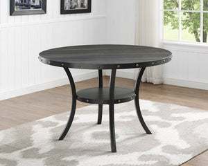 English Elm Biony Round Espresso Dining Table Set with Nailhead Upholstered Chairs for Four Black + Blue T2574S00005