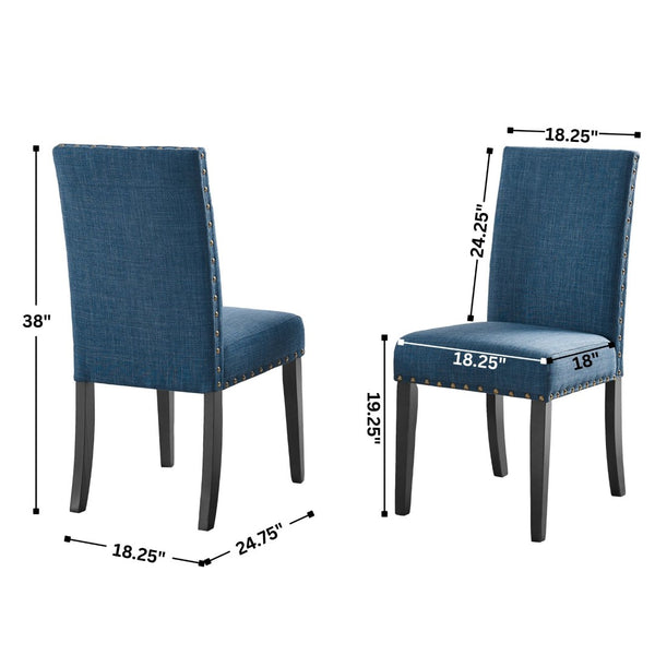 English Elm Biony Round Espresso Dining Table Set with Nailhead Upholstered Chairs for Four Black + Blue T2574S00005