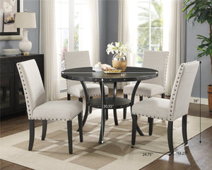 English Elm Biony Round Espresso Dining Table Set with Nailhead Upholstered Chairs for Four Tan T2574S00008