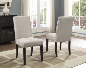 English Elm Biony Round Espresso Dining Table Set with Nailhead Upholstered Chairs for Four Tan T2574S00008