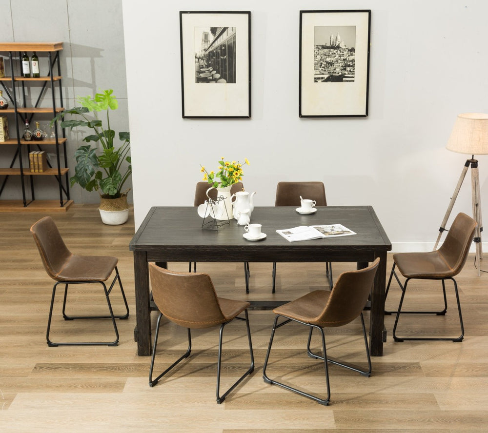 English Elm Lotusville Industrial Farmhouse Dining Set Seats Six with Faux Leather Upholstered Chairs T2574S00009