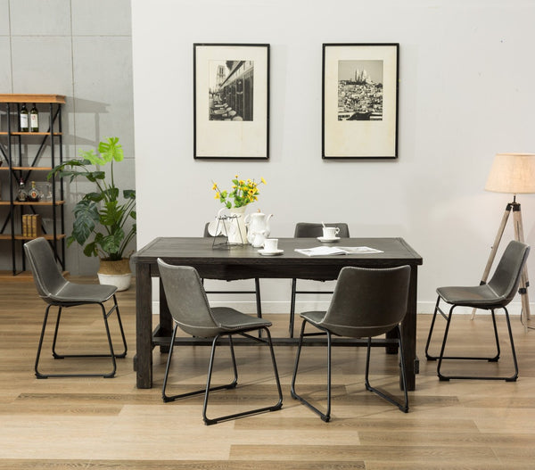 English Elm Lotusville Farmhouse 7 Piece Dining Set Weathered Wood Table with Gray Faux Leather Chairs T2574S00010