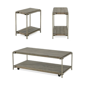 English Elm Corbeta Industrial Metal Oak Veneer 3 Piece Living Room Table Set with Casters T2574S00013