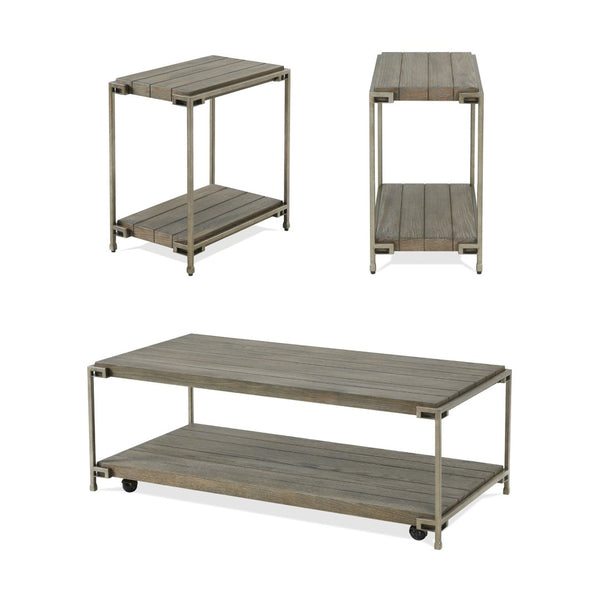 English Elm Corbeta Industrial Metal Oak Veneer 3 Piece Living Room Table Set with Casters T2574S00013