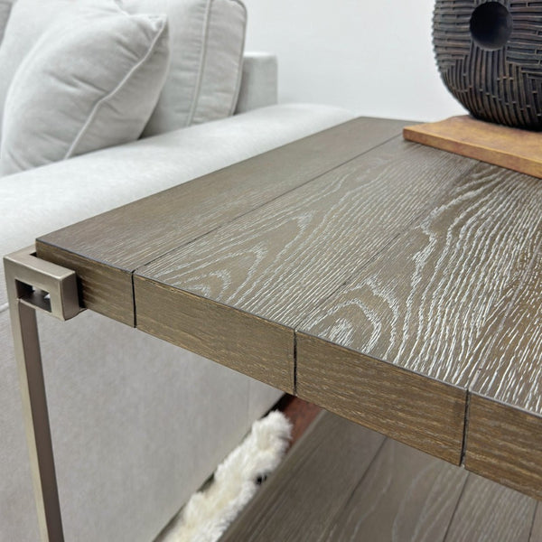 English Elm Corbeta Industrial Metal Oak Veneer 3 Piece Living Room Table Set with Casters T2574S00013