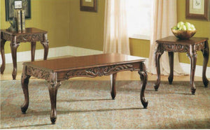 English Elm 3pc Ornate Claw Foot Coffee and End Table Set in a Rich Traditional Cherry Finish T2574S00016