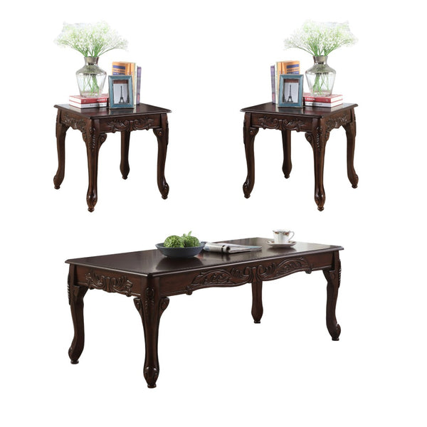 English Elm 3pc Ornate Claw Foot Coffee and End Table Set in a Rich Traditional Cherry Finish T2574S00016