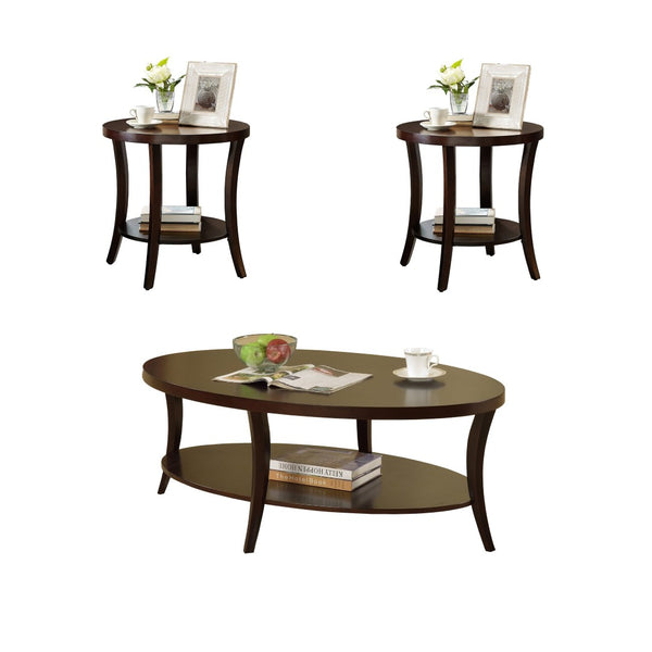 English Elm Perth 3 Piece Birch Veneer Living Room Set with Oval Table and Open Display Shelves T2574S00017