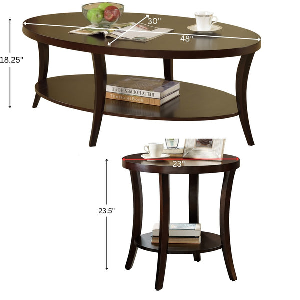 English Elm Perth 3 Piece Birch Veneer Living Room Set with Oval Table and Open Display Shelves T2574S00017