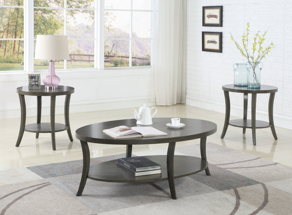 English Elm Perth Oval Birch Veneer 3 Piece Coffee Table Set with Open Shelves for Living Room T2574S00018