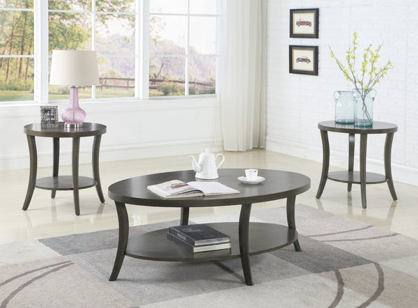 English Elm Perth Oval Birch Veneer 3 Piece Coffee Table Set with Open Shelves for Living Room T2574S00018