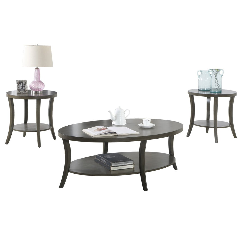 English Elm Perth Oval Birch Veneer 3 Piece Coffee Table Set with Open Shelves for Living Room T2574S00018
