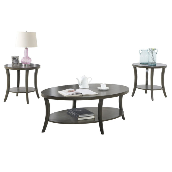 English Elm Perth Oval Birch Veneer 3 Piece Coffee Table Set with Open Shelves for Living Room T2574S00018