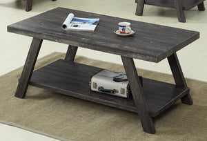 English Elm Athens 3 Piece Coffee Table Set with Sawhorse Legs and Shelved Charcoal Wood Design T2574S00021