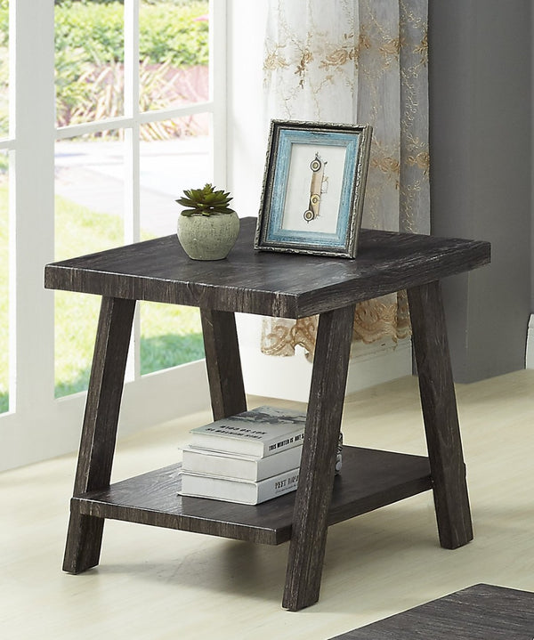 English Elm Athens 3 Piece Coffee Table Set with Sawhorse Legs and Shelved Charcoal Wood Design T2574S00021