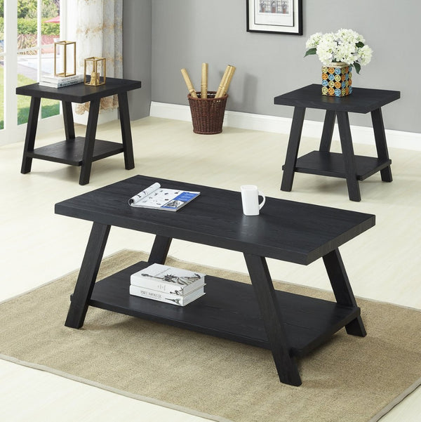 English Elm Athens Three Piece Living Room Coffee Set with Sawhorse Legs and Open Shelving Black T2574S00022