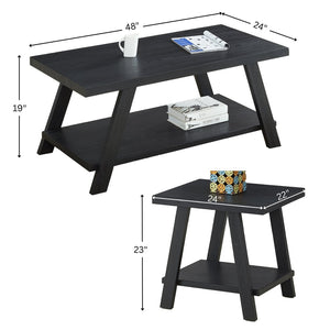 English Elm Athens Three Piece Living Room Coffee Set with Sawhorse Legs and Open Shelving Black T2574S00022