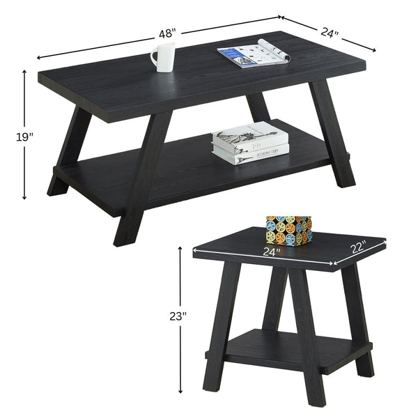 English Elm Athens Three Piece Living Room Coffee Set with Sawhorse Legs and Open Shelving Black T2574S00022