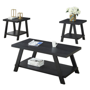 English Elm Athens Three Piece Living Room Coffee Set with Sawhorse Legs and Open Shelving Black T2574S00022