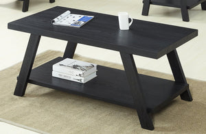 English Elm Athens Three Piece Living Room Coffee Set with Sawhorse Legs and Open Shelving Black T2574S00022