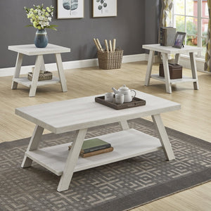 English Elm Athens 3 Piece Living Room Table Set with Open Shelf and Angled Leg Design White T2574S00023