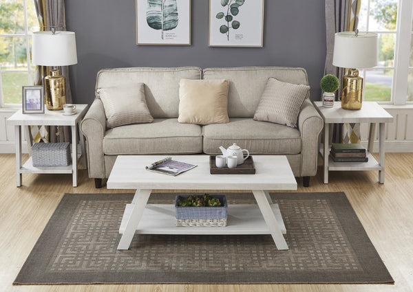 English Elm Athens 3 Piece Living Room Table Set with Open Shelf and Angled Leg Design White T2574S00023
