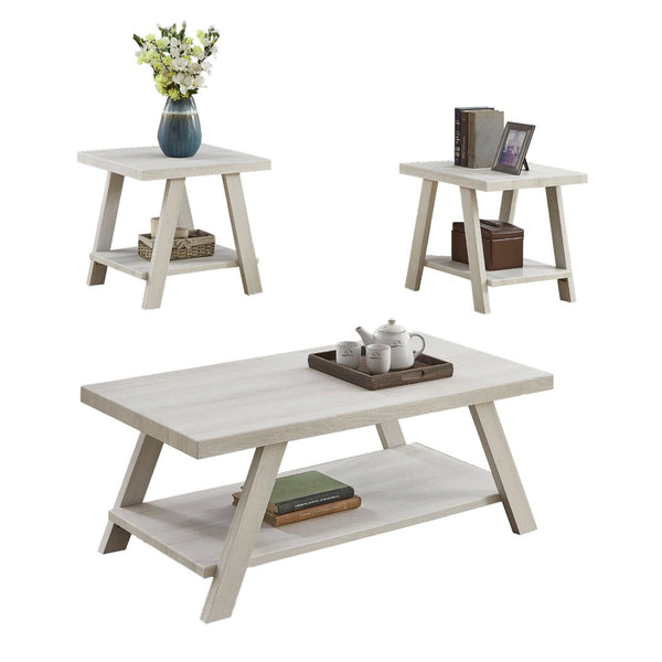 English Elm Athens 3 Piece Living Room Table Set with Open Shelf and Angled Leg Design White T2574S00023