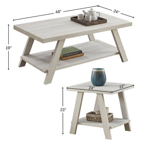 English Elm Athens 3 Piece Living Room Table Set with Open Shelf and Angled Leg Design White T2574S00023