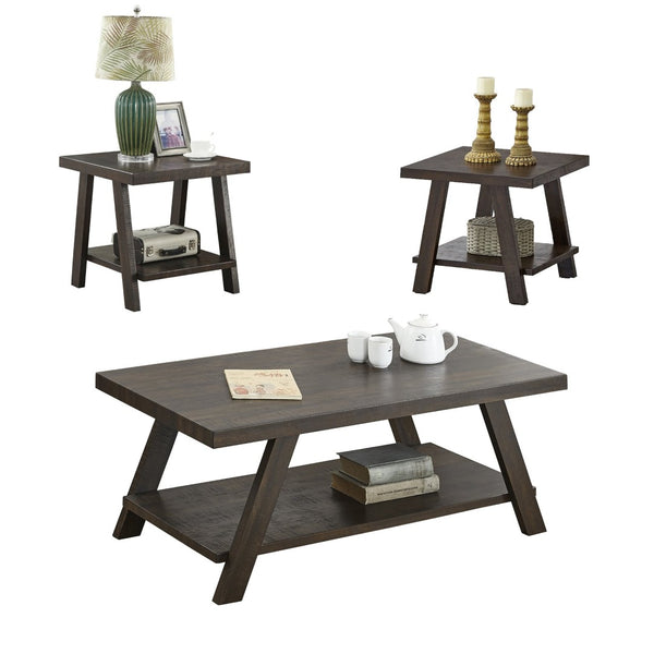 English Elm Athens 3 Piece Living Room Table Set with Open Shelf and Angled Leg Design Espresso T2574S00024