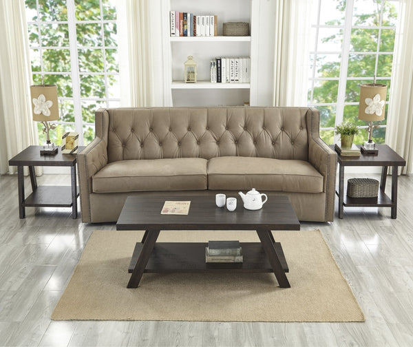 English Elm Athens 3 Piece Living Room Table Set with Open Shelf and Angled Leg Design Espresso T2574S00024