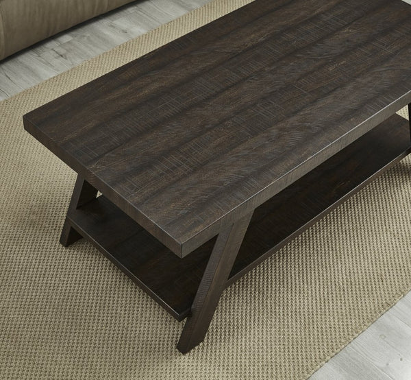 English Elm Athens 3 Piece Living Room Table Set with Open Shelf and Angled Leg Design Espresso T2574S00024