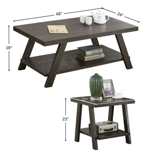 English Elm Athens 3 Piece Living Room Table Set with Open Shelf and Angled Leg Design Espresso T2574S00024