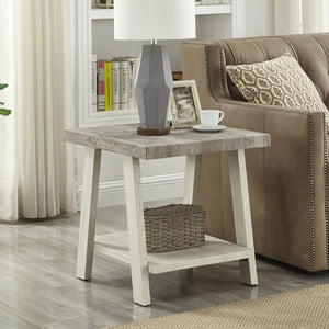 English Elm Athens Three Piece Living Room Coffee Set with Sawhorse Legs and Open Shelving Weathered Gray and Beige T2574S00026