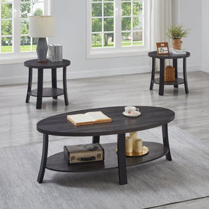 English Elm Anze Oval Wood 3 Piece Living Room Coffee and End Table Set with Open Shelves Charcoal T2574S00028