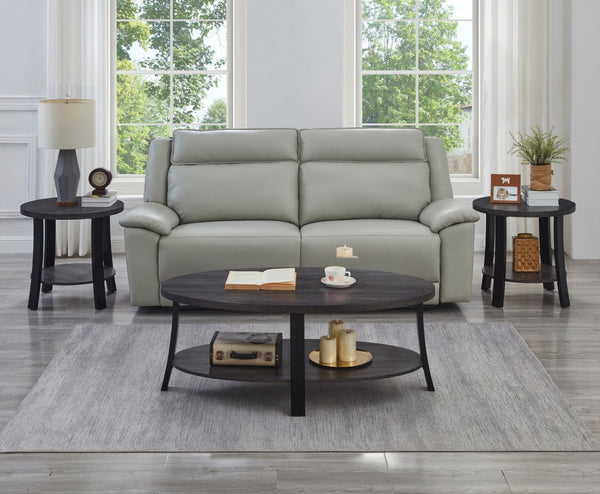 English Elm Anze Oval Wood 3 Piece Living Room Coffee and End Table Set with Open Shelves Charcoal T2574S00028