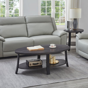 English Elm Anze Oval Wood 3 Piece Living Room Coffee and End Table Set with Open Shelves Charcoal T2574S00028