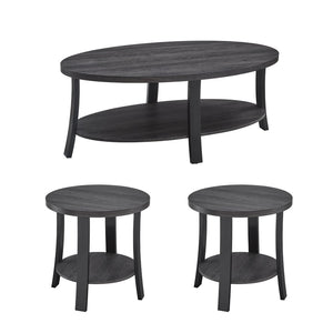 English Elm Anze Oval Wood 3 Piece Living Room Coffee and End Table Set with Open Shelves Charcoal T2574S00028