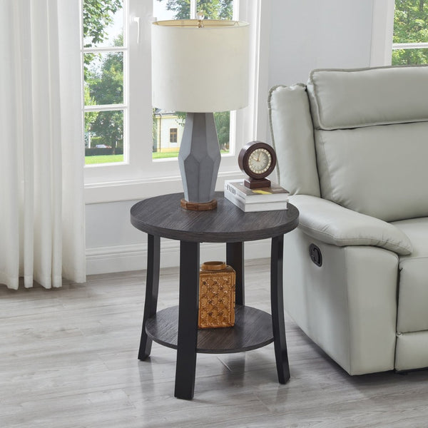 English Elm Anze Oval Wood 3 Piece Living Room Coffee and End Table Set with Open Shelves Charcoal T2574S00028