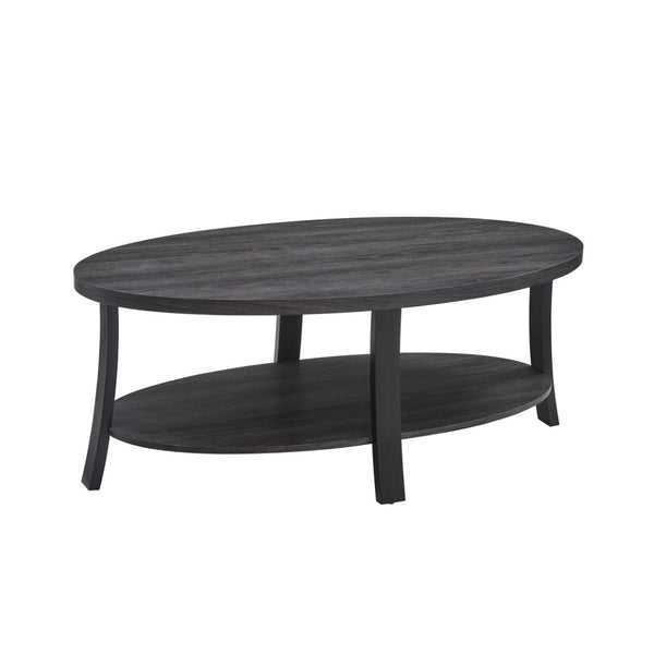 English Elm Anze Oval Wood 3 Piece Living Room Coffee and End Table Set with Open Shelves Charcoal T2574S00028