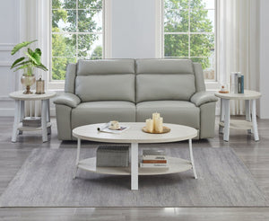 English Elm Anze Oval Wood 3 Piece Living Room Coffee and End Table Set with Open Shelves White T2574S00029