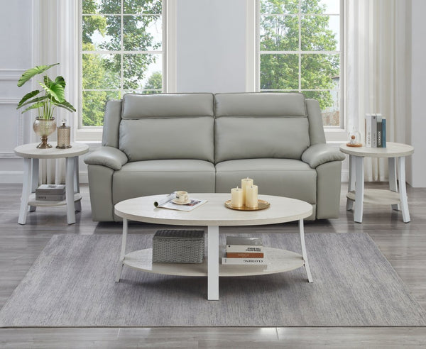 English Elm Anze Oval Wood 3 Piece Living Room Coffee and End Table Set with Open Shelves White T2574S00029