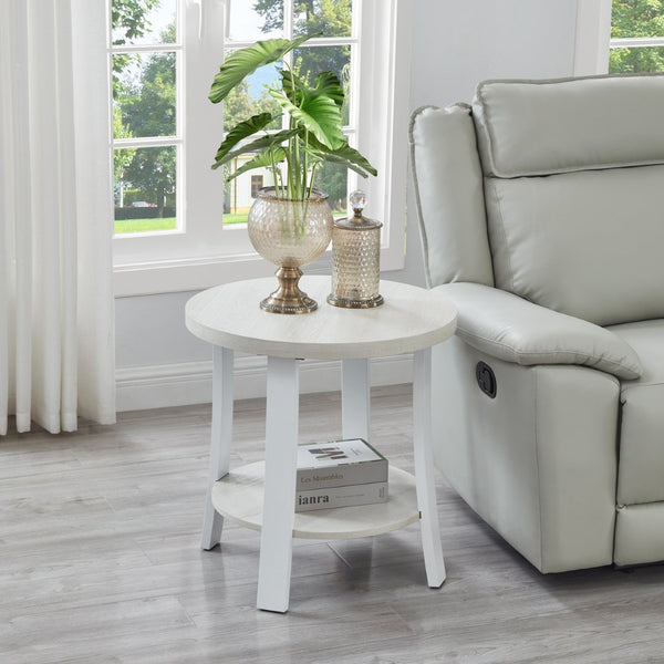 English Elm Anze Oval Wood 3 Piece Living Room Coffee and End Table Set with Open Shelves White T2574S00029