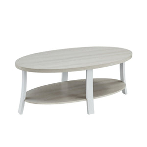 English Elm Anze Oval Wood 3 Piece Living Room Coffee and End Table Set with Open Shelves White T2574S00029
