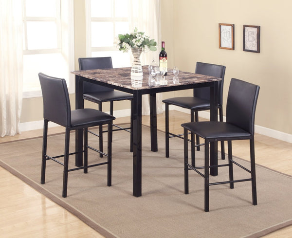 English Elm 5 Piece Counter Height Dinette Set Faux Marble Top Metal Frame Casual Dining T2574S00030
