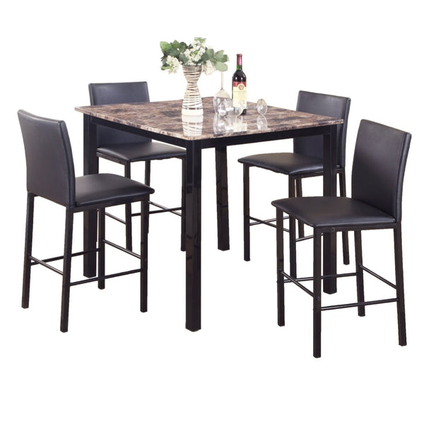 English Elm 5 Piece Counter Height Dinette Set Faux Marble Top Metal Frame Casual Dining T2574S00030