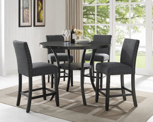English Elm Biony Espresso Round Counter Height Dining Set Brass Nailhead Stools Seat Four Grey T2574S00032