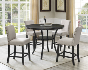 English Elm Biony Espresso Round Counter Height Dining Set Brass Nailhead Stools Seat Four Tan T2574S00033