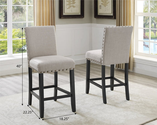 English Elm Biony Espresso Round Counter Height Dining Set Brass Nailhead Stools Seat Four Tan T2574S00033