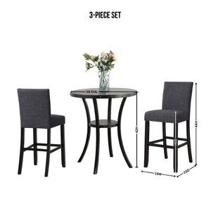 English Elm Biony Round Pub Table Set with Upholstered Chairs Brass Nail Head Espresso Finish Gray T2574S00035
